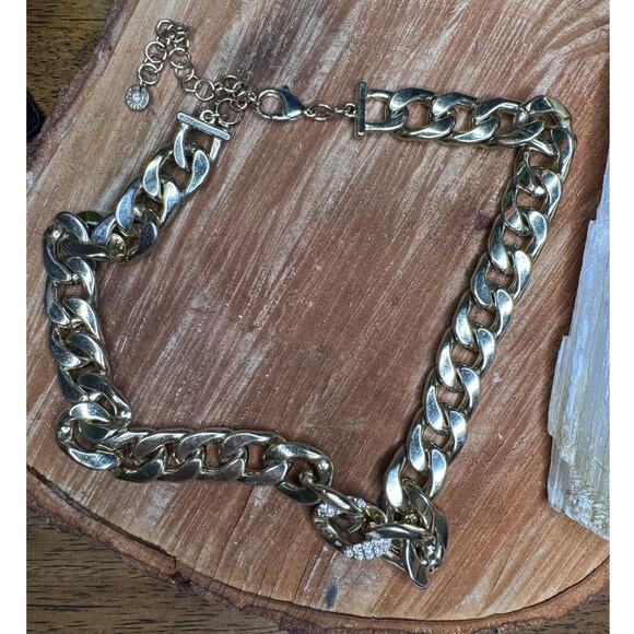 Lydell NYC Rhinestone Crystal Center Large Link Chain Necklace Adjustable Length - Picture 3 of 6